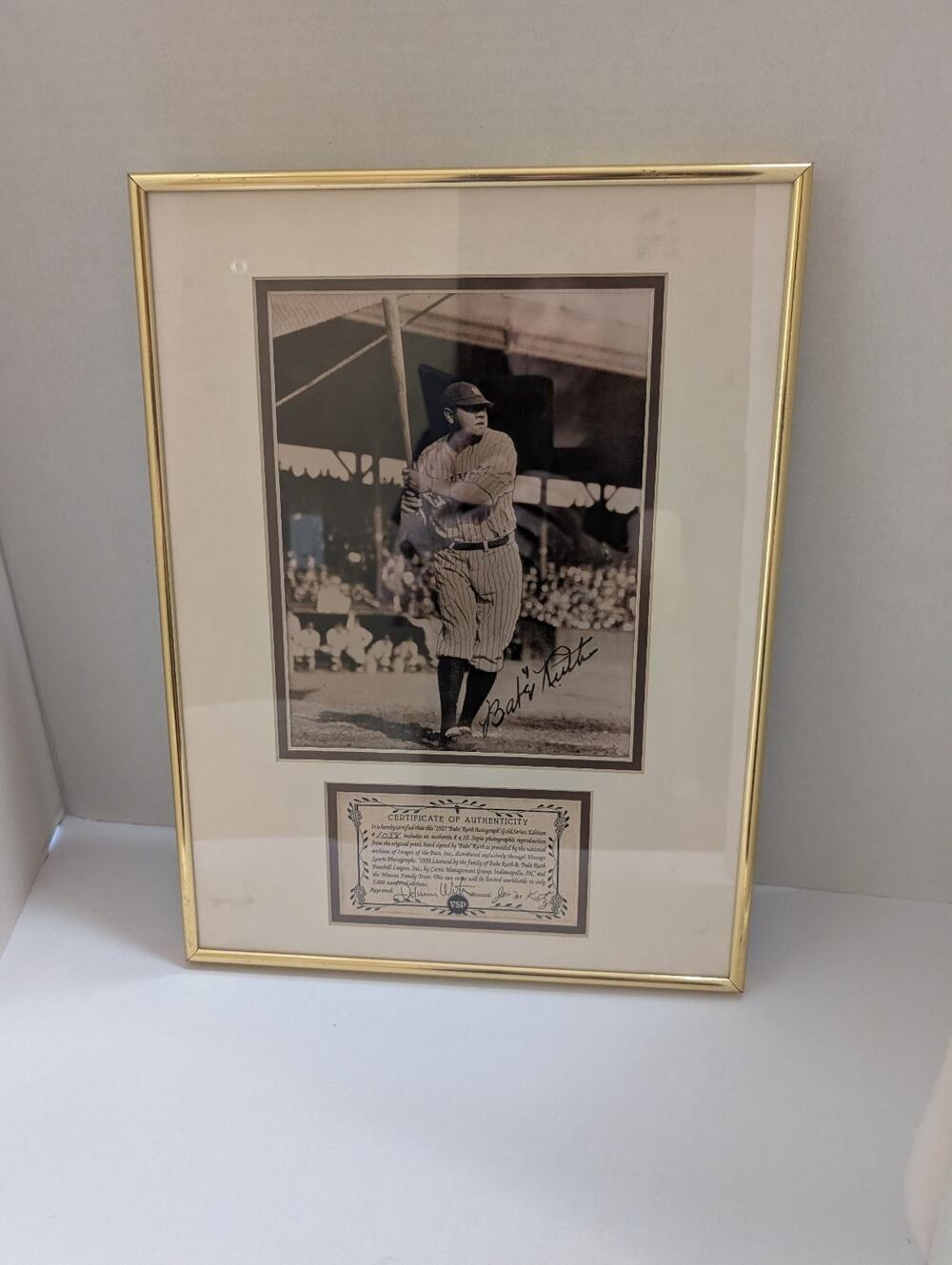 Babe Ruth Autograph GoldSeries 1927 Sepia Photo Reproduction Framed COA #1058